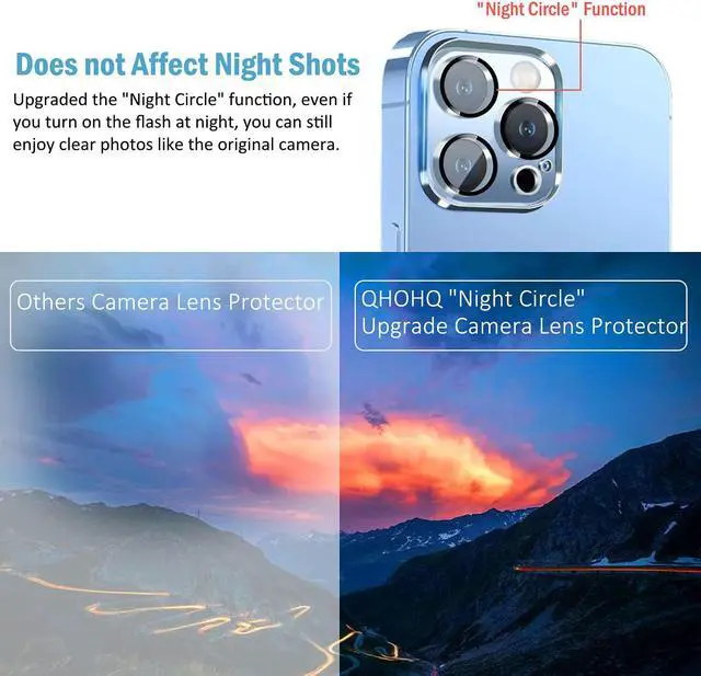 Alt view image 4 of 6 - [3 Pack] Tempered Glass Camera Lens Protector for iPhone 13 Pro 6.1  iPhone 13 Pro Max 6.7 9H Hardness Ultra HD Anti-Scratch Easy to Install Case Friendly [Does not Affect Night Shots]