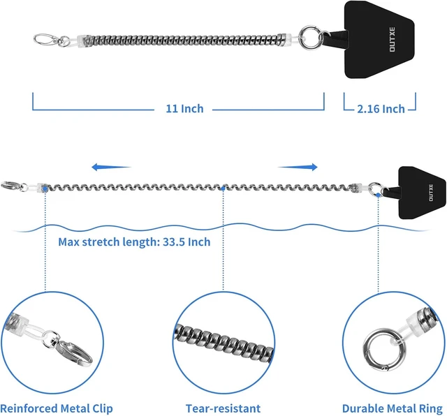 Alt view image 5 of 7 - Phone Lanyard Tether with 4 Patch- 2× Phone Tether 4× Phone Patch with Adhesive Compatible with Smartphone- Silver