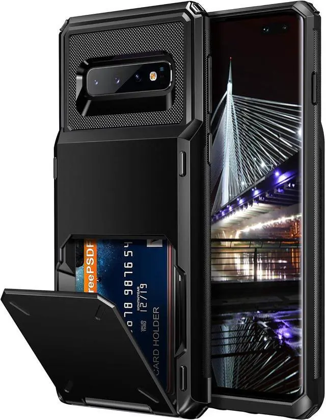 Main image of Vofolen Case for Galaxy S10 Plus Case Wallet [4 Card Pocket] Card Holder Slot Anti-Scratch Dual Layer Protective Bumper Tough Rubber Armor Hard Shell Cover Case for Samsung Galaxy S10 Plus Black