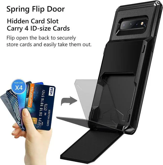 Alt view image 2 of 5 - Vofolen Case for Galaxy S10 Plus Case Wallet [4 Card Pocket] Card Holder Slot Anti-Scratch Dual Layer Protective Bumper Tough Rubber Armor Hard Shell Cover Case for Samsung Galaxy S10 Plus Black