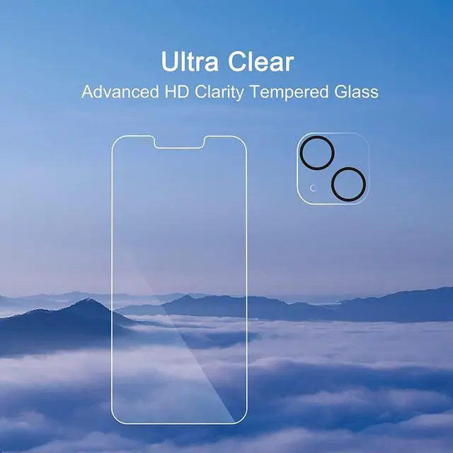 Alt view image 4 of 6 - Ailun 2 Pack Screen Protector for iPhone 13 [6.1 inch Display] with 2 Pack Tempered Glass Camera Lens Protector,[9H Hardness]-HD