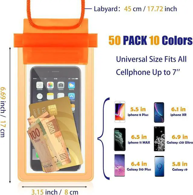 Alt view image 2 of 6 - 50 Pack Clear Waterproof Phone Pouch Universal Waterproof Phone Case Waterproof Pouch Dry Bag with Lanyard for Water Games Protect