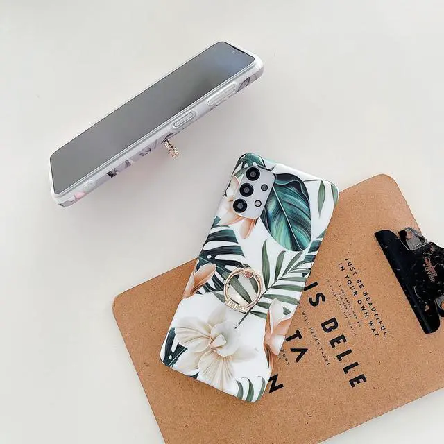 Alt view image 5 of 7 - Qokey Compatible for Samsung Galaxy A12 Case,Bling Cute for Women Girls with 360° Rotatable Ring Kickstand Soft TPU Shockproof Cover Designed for Galaxy A12 6.5 inch 2020 Released Gray Red Flower