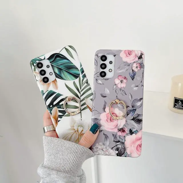 Alt view image 4 of 7 - Qokey Compatible for Samsung Galaxy A12 Case,Bling Cute for Women Girls with 360° Rotatable Ring Kickstand Soft TPU Shockproof Cover Designed for Galaxy A12 6.5 inch 2020 Released Gray Red Flower