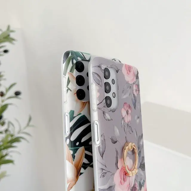 Alt view image 6 of 7 - Qokey Compatible for Samsung Galaxy A12 Case,Bling Cute for Women Girls with 360° Rotatable Ring Kickstand Soft TPU Shockproof Cover Designed for Galaxy A12 6.5 inch 2020 Released Gray Red Flower