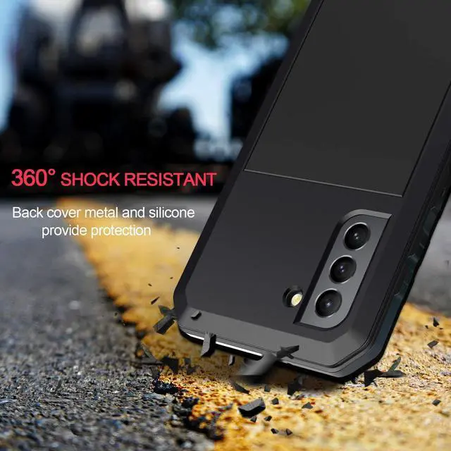Alt view image 5 of 7 - for Galaxy S21FE Case,Full Body Protective Cover Heavy Duty Shockproof Tough Armour Aluminum Alloy Metal Case with Silicone Built-in Screen Protector for SAM-UNG Galaxy S21FE 6.5" - Black