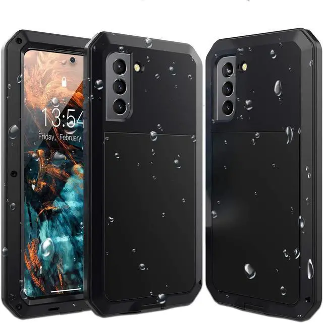 Alt view image 3 of 7 - for Galaxy S21FE Case,Full Body Protective Cover Heavy Duty Shockproof Tough Armour Aluminum Alloy Metal Case with Silicone Built-in Screen Protector for SAM-UNG Galaxy S21FE 6.5" - Black