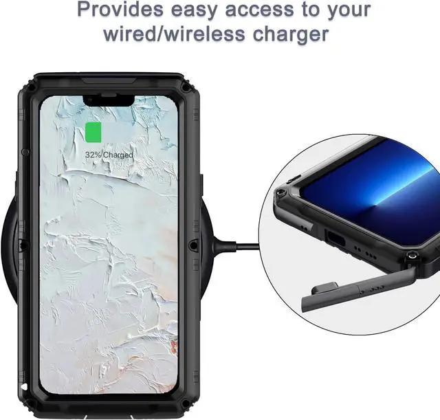 Alt view image 7 of 7 - Waterproof Case for iPhone 14 Pro Max 6.7 inch, Heavy Duty Shockproof Dustproof Metal Durable Case with Built-in Screen,360 Full Body Protection Rugged Military Grade Defender - Black