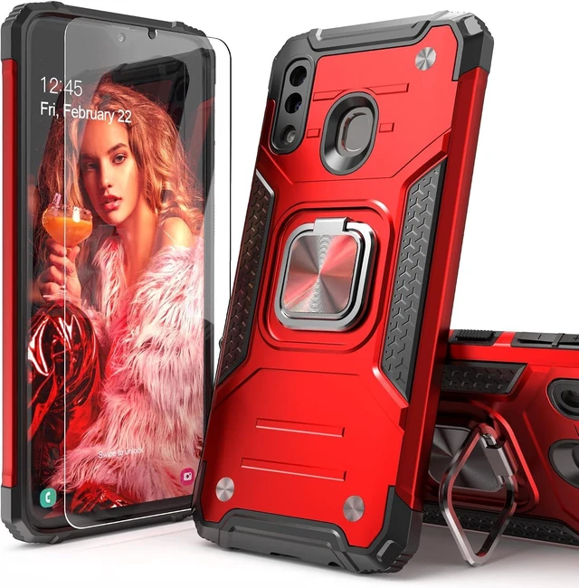 Main image of for Galaxy A20 Case with Screen Protector Shockproof Drop Test Slim Fit Cover with Car Mount Kickstand Lightweight Protective Cover for Galaxy A20/A30 Red