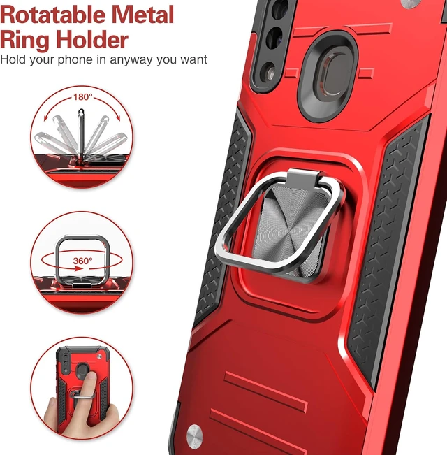 Alt view image 3 of 7 - for Galaxy A20 Case with Screen Protector Shockproof Drop Test Slim Fit Cover with Car Mount Kickstand Lightweight Protective Cover for Galaxy A20/A30 Red