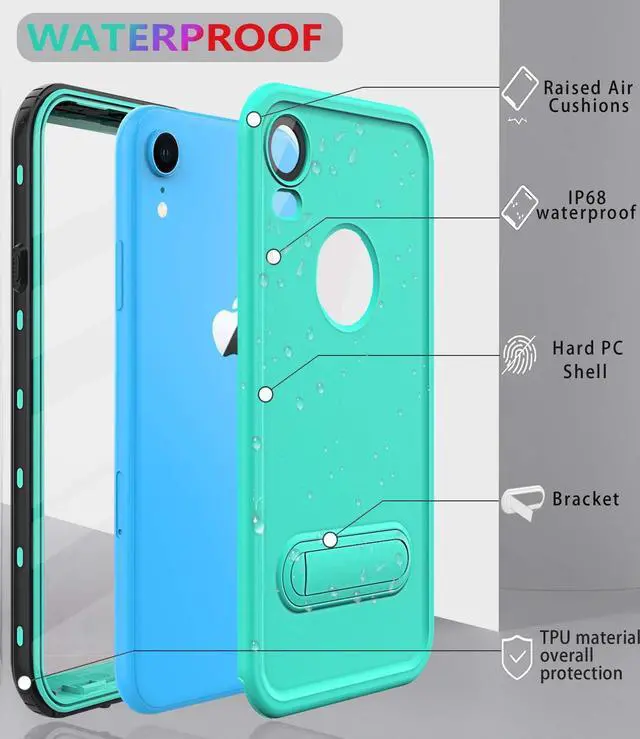 Alt view image 5 of 7 - for iPhone Xr Case Waterproof Shockproof Dustproof IP68 Full-Body Sturdy with Kickstand Case Built-in Screen Protector Underwater Full Sealed Cover Protective for iPhone Xr (Teal)