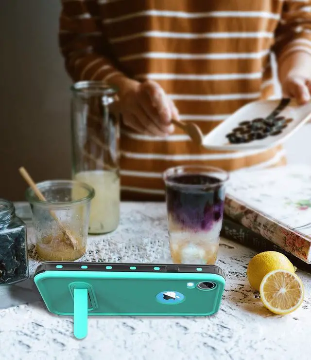 Alt view image 7 of 7 - for iPhone Xr Case Waterproof Shockproof Dustproof IP68 Full-Body Sturdy with Kickstand Case Built-in Screen Protector Underwater Full Sealed Cover Protective for iPhone Xr (Teal)