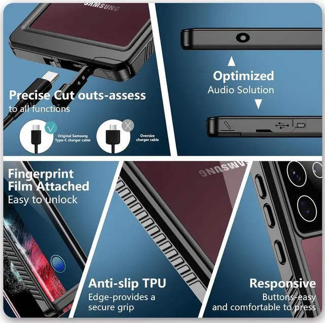 Alt view image 5 of 7 - Designed for Samsung Galaxy S22 Ultra Case, Waterproof Built-in Screen Protector Full Protection Heavy Duty Shockproof Anti-Scratched Rugged Case for Galaxy S22 Ultra 5G 6.8'' 2022, Black