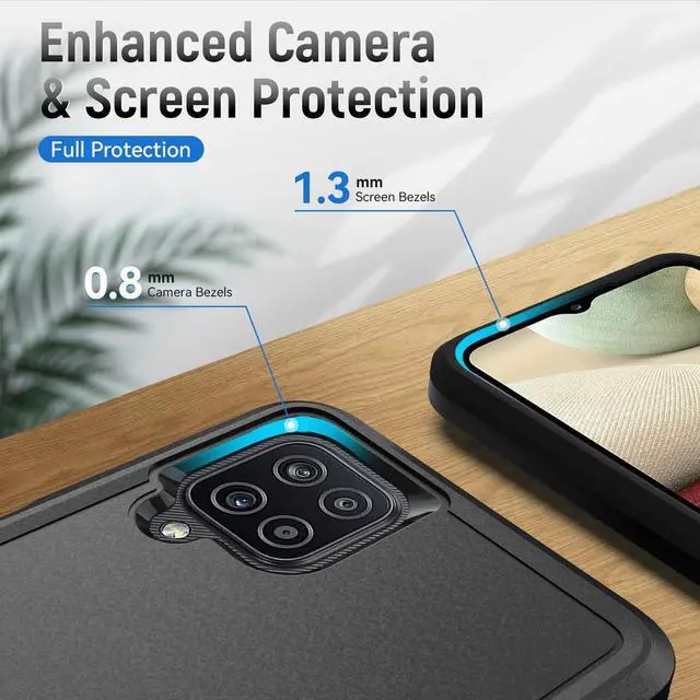 Alt view image 5 of 6 - for Galaxy A12 Case, with Screen Protector, Heavy-Duty Tough Rugged Slim Shockproof Protective Case for Samsung A12, Black
