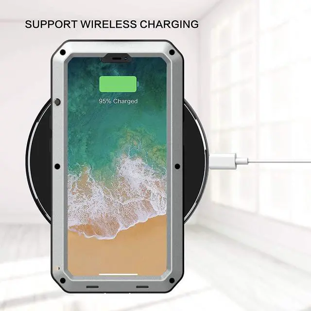 Alt view image 7 of 7 - for iPhone 13 Pro Max Case,360 Full Body Protective Heavy Duty Shockproof Tough Armour Aluminum Metal Case with Silicone Built-in Screen Protector for iPhone 13 Pro Max 6.7" - Silver