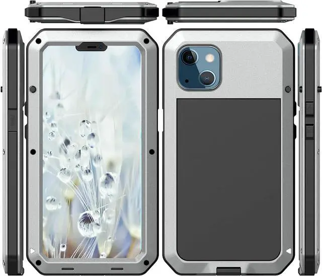 Main image of for iPhone 13 Case, 360 Full Body Protective Cover Heavy Duty Shockproof Tough Armour Aluminum Metal Case with Silicone Built-in Screen Protector for Apple iPhone 13 6.1 Inch - Silver