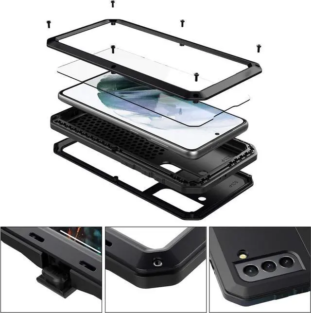 Alt view image 7 of 7 - for Galaxy S21 Plus Case,Full Body Protective Heavy Duty Shockproof Tough Armour Aluminum Alloy Metal Military Case with Silicone Built-in Screen for SAM-UNG Galaxy S21+ 5g 6.7" - Black
