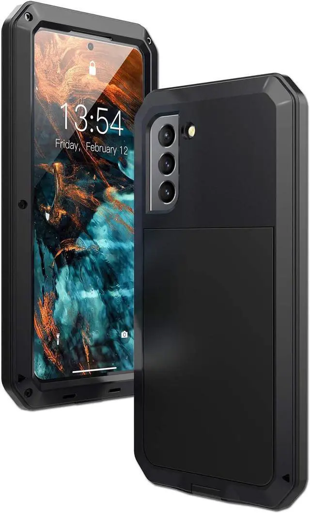 Alt view image 4 of 7 - for Galaxy S21FE Case,Full Body Protective Cover Heavy Duty Shockproof Tough Armour Aluminum Alloy Metal Case with Silicone Built-in Screen Protector for SAM-UNG Galaxy S21FE 6.5" - Black