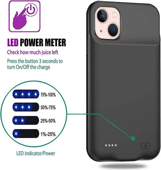 Alt view image 5 of 7 - Battery Case iPhone 13 Mini, 6500mAh Slim Portable Rechargeable Protective Battery Pack Cover Power Bank Charging Case Compatible with iPhone 13 Mini (5.4 inch) Extended Battery Charger Case (Black)