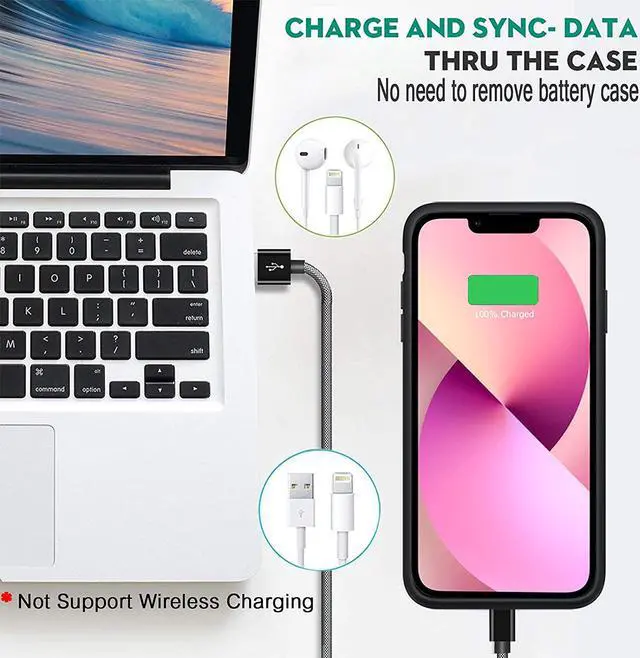 Alt view image 6 of 7 - Battery Case iPhone 13 Mini, 6500mAh Slim Portable Rechargeable Protective Battery Pack Cover Power Bank Charging Case Compatible with iPhone 13 Mini (5.4 inch) Extended Battery Charger Case (Black)