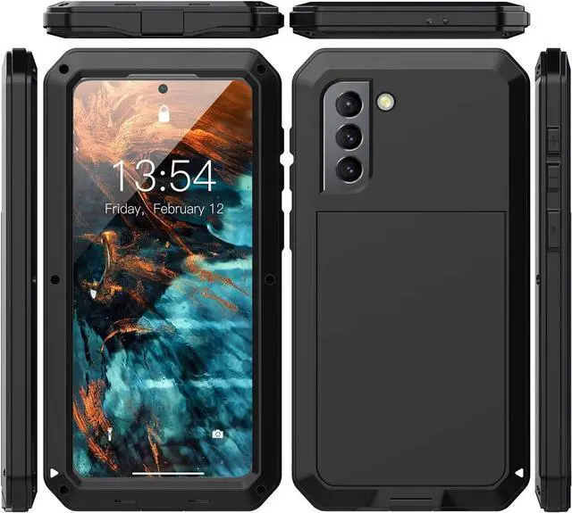Alt view image 2 of 7 - for Galaxy S21FE Case,Full Body Protective Cover Heavy Duty Shockproof Tough Armour Aluminum Alloy Metal Case with Silicone Built-in Screen Protector for SAM-UNG Galaxy S21FE 6.5" - Black