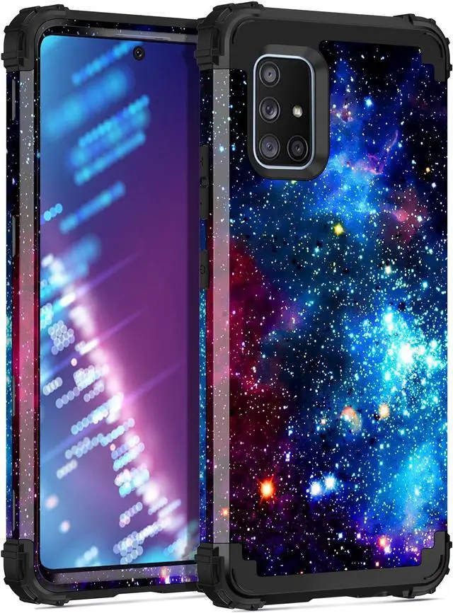 Main image of Miqala for Galaxy A71 5G Case,Shiny in The Dark Three Layer Heavy Duty Shockproof Hard Plastic Bumper +Soft Silicone Rubber Protective Case for Samsung Galaxy A71 5G,Blue Sky