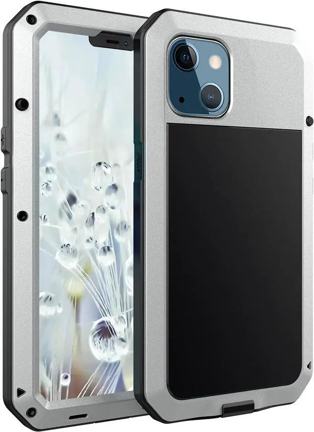 Alt view image 2 of 7 - for iPhone 13 Case, 360 Full Body Protective Cover Heavy Duty Shockproof Tough Armour Aluminum Metal Case with Silicone Built-in Screen Protector for Apple iPhone 13 6.1 Inch - Silver