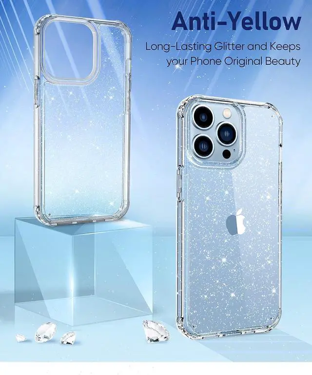 Alt view image 4 of 6 - MIODIK for iPhone 13 Pro Case Clear Glitter Design, Sparkle Clear | with Screen Protector + Camera Lens Protector, Protective Shockproof Phone Case, Slim Women Girls iPhone 13Pro Cover 6.1"