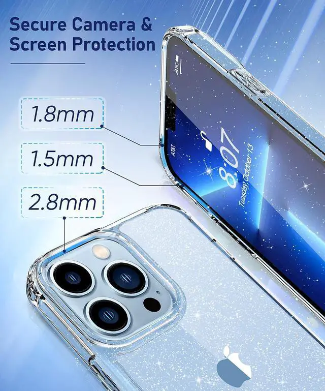 Alt view image 5 of 6 - MIODIK for iPhone 13 Pro Case Clear Glitter Design, Sparkle Clear | with Screen Protector + Camera Lens Protector, Protective Shockproof Phone Case, Slim Women Girls iPhone 13Pro Cover 6.1"