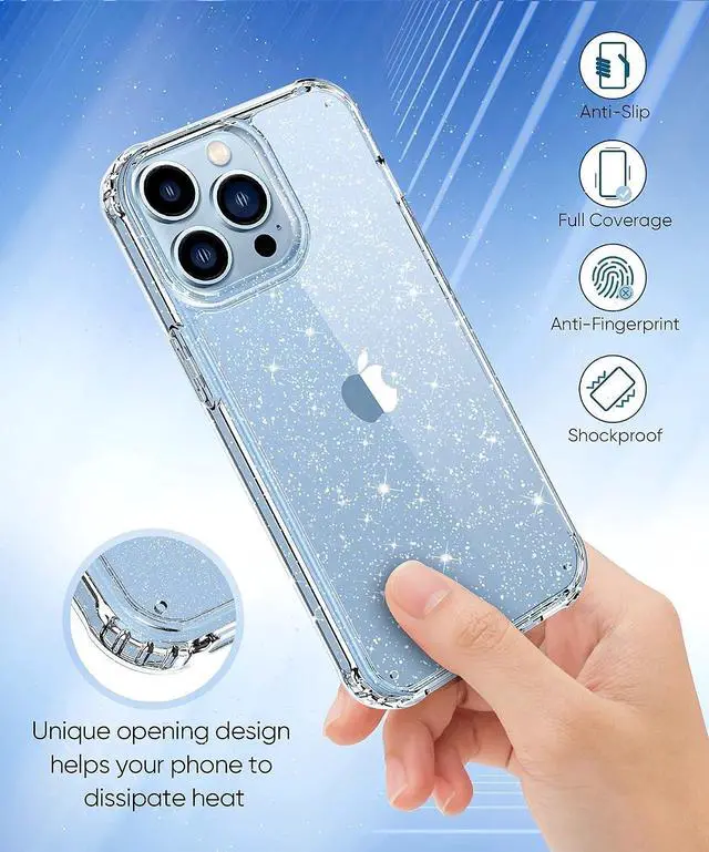 Alt view image 6 of 6 - MIODIK for iPhone 13 Pro Case Clear Glitter Design, Sparkle Clear | with Screen Protector + Camera Lens Protector, Protective Shockproof Phone Case, Slim Women Girls iPhone 13Pro Cover 6.1"