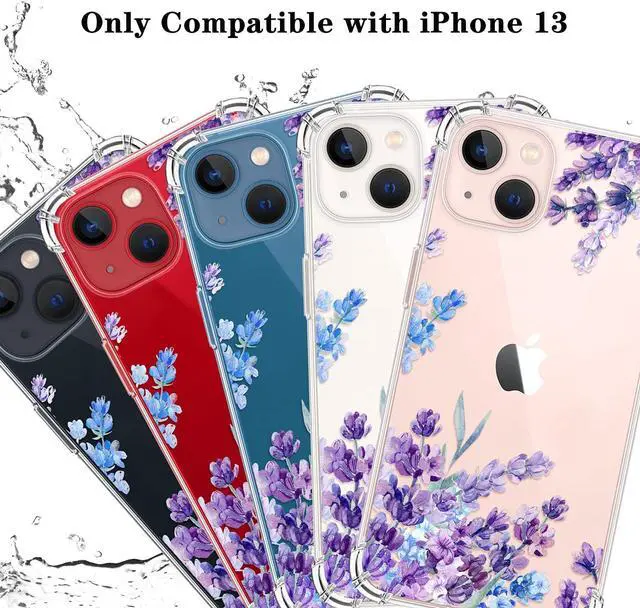 Alt view image 2 of 7 - Flower Designed for iPhone 13 Case[with Screen Protector], Floral Clear Women Phone Case Shockproof Protective Soft TPU Bumper Cover 6.1 Inch 2021 (Lavender/Purple)