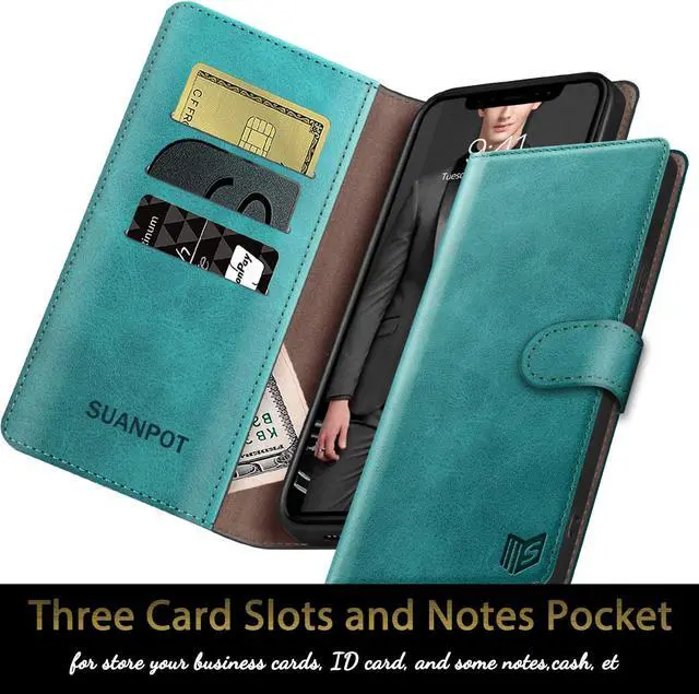 Alt view image 4 of 7 - for iPhone 7/8/SE2/SE 3rd 2020/2022 4.7 RFID Blocking Wallet case Credit Card Holder Flip Book PU Leather Phone case Cover Cellphone Women Men for iPhone SE3 case Wallet Blue Green