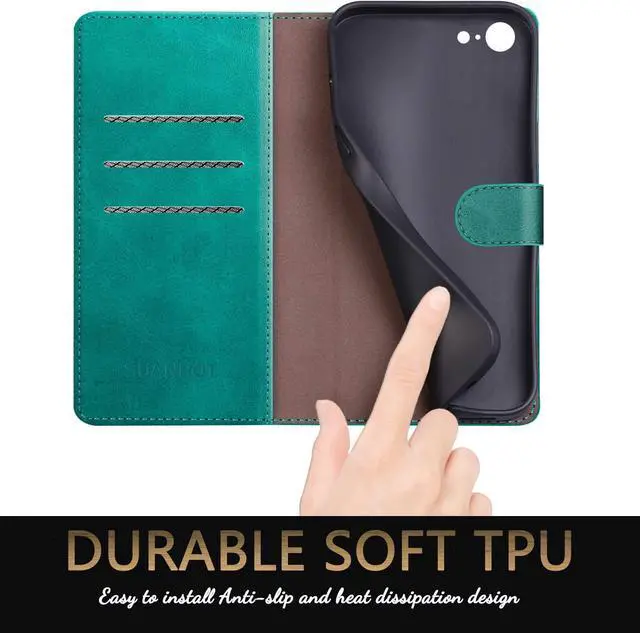 Alt view image 6 of 7 - for iPhone 7/8/SE2/SE 3rd 2020/2022 4.7 RFID Blocking Wallet case Credit Card Holder Flip Book PU Leather Phone case Cover Cellphone Women Men for iPhone SE3 case Wallet Blue Green