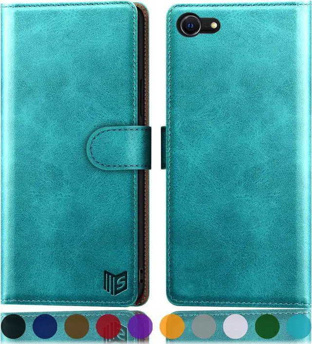 Main image of for iPhone 7/8/SE2/SE 3rd 2020/2022 4.7 RFID Blocking Wallet case Credit Card Holder Flip Book PU Leather Phone case Cover Cellphone Women Men for iPhone SE3 case Wallet Blue Green
