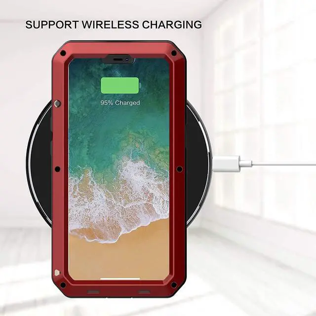 Alt view image 7 of 7 - for iPhone 13 Case, 360 Full Body Protective Cover Heavy Duty Shockproof Tough Armour Aluminum Alloy Metal Case with Silicone Built-in Screen Protector for Apple iPhone 13 6.1 Inch - Red