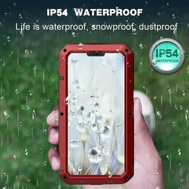 Alt view image 5 of 7 - for iPhone 13 Case, 360 Full Body Protective Cover Heavy Duty Shockproof Tough Armour Aluminum Alloy Metal Case with Silicone Built-in Screen Protector for Apple iPhone 13 6.1 Inch - Red