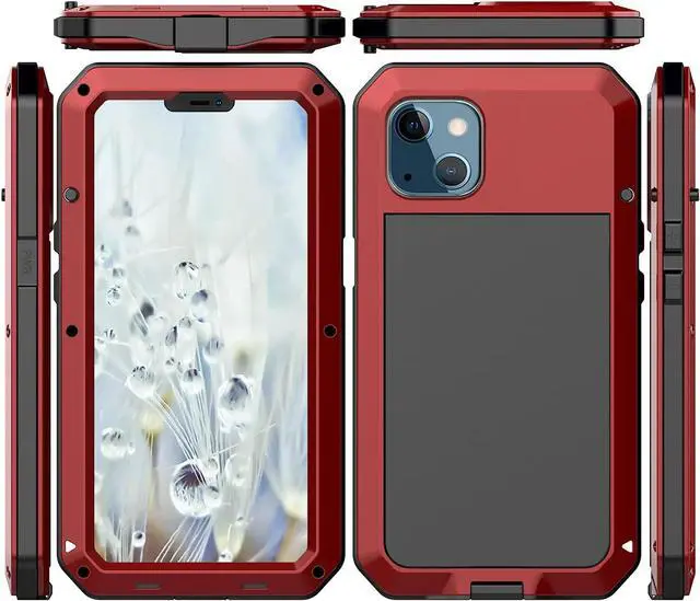 Main image of for iPhone 13 Case, 360 Full Body Protective Cover Heavy Duty Shockproof Tough Armour Aluminum Alloy Metal Case with Silicone Built-in Screen Protector for Apple iPhone 13 6.1 Inch - Red