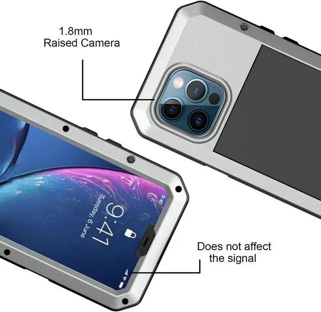 Alt view image 6 of 7 - for iPhone 13 Pro Max Case,360 Full Body Protective Heavy Duty Shockproof Tough Armour Aluminum Metal Case with Silicone Built-in Screen Protector for iPhone 13 Pro Max 6.7" - Silver