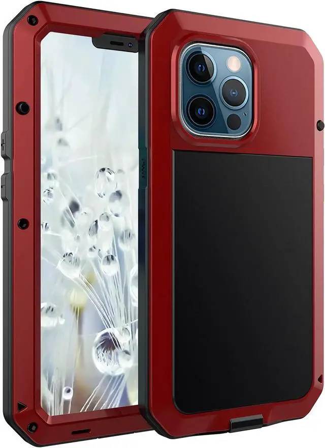 Alt view image 2 of 7 - for iPhone 13 Pro Max Case,360 Full Body Protective Heavy Duty Shockproof Tough Armour Aluminum Alloy Metal Case with Silicone Built-in Screen Protector for iPhone 13 Pro Max 6.7" - Red