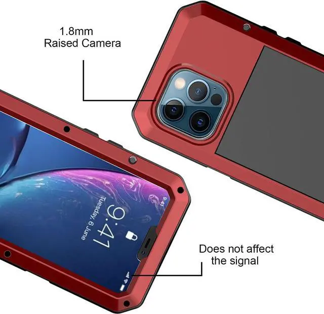 Alt view image 6 of 7 - for iPhone 13 Pro Max Case,360 Full Body Protective Heavy Duty Shockproof Tough Armour Aluminum Alloy Metal Case with Silicone Built-in Screen Protector for iPhone 13 Pro Max 6.7" - Red