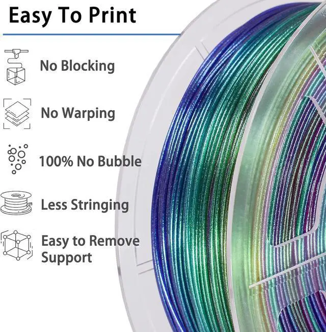 Alt view image 4 of 7 - Rainbow PLA Filament 1.75mm, 3D Printer Filament Multicolor PLA Filament, Color Change Shiny PLA Filament 1.75mm, 3D Printing Filament 1kg/2.2lb
