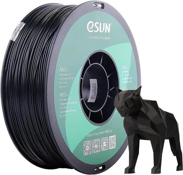 Main image of eSUN 1.75mm Black ABS+ 3D Printer Filament 1kg Spool (2.2lbs), Black