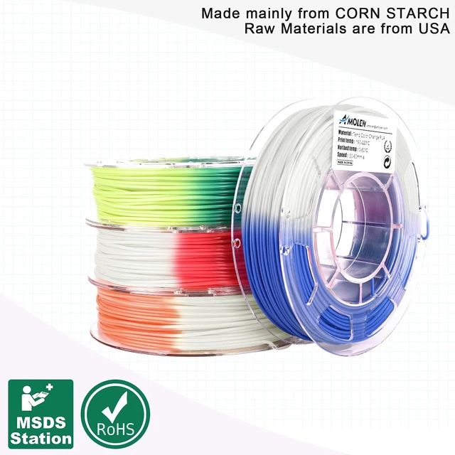 Alt view image 6 of 7 - AMOLEN 3D Printer Filament Bundle, Temp Change PLA Filament 1.75mm Bundle,Color Change with Temperature Filament Sets, 3D Printing Filament +/- 0.02mm, Green/Blue/Red/Orange, 200g X 4