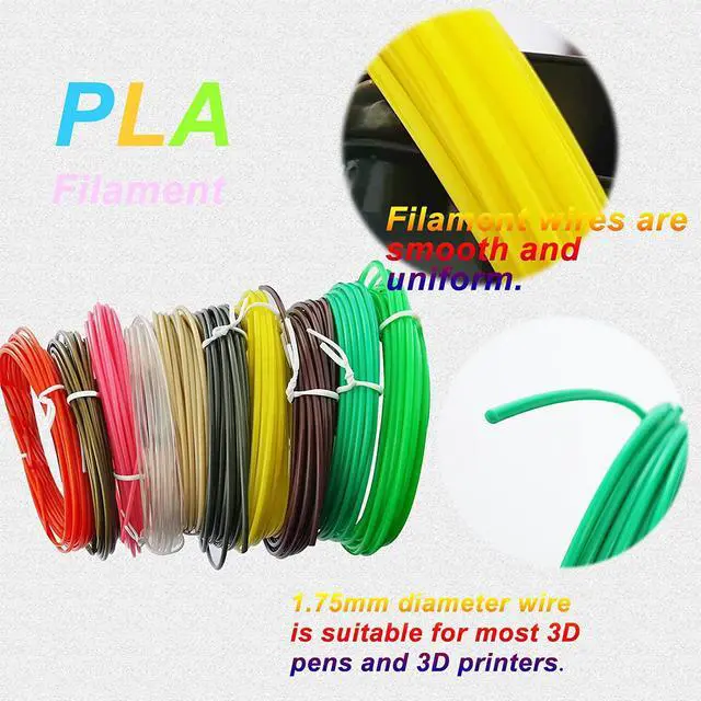 Alt view image 2 of 7 - 3D Pen Filament Refills,10-in-1 Multi-Color 1.75mm PLA 3D Printer Pen Filament Bundle,Total Length 164Ft (PLA-3d Pen Filament)