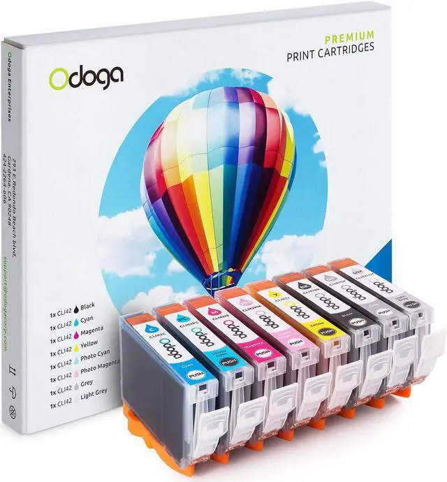 Main image of Odoga 8 Pack CLI-42 Compatible Ink Cartridge Replacement for Canon Pixma Pro-100 [1 Black, 1 Cyan, 1 Magenta, 1 Yellow, 1 P Cyan, 1 P Magenta, 1 Gray, 1 Light Gray] - High Yield Combo Pack