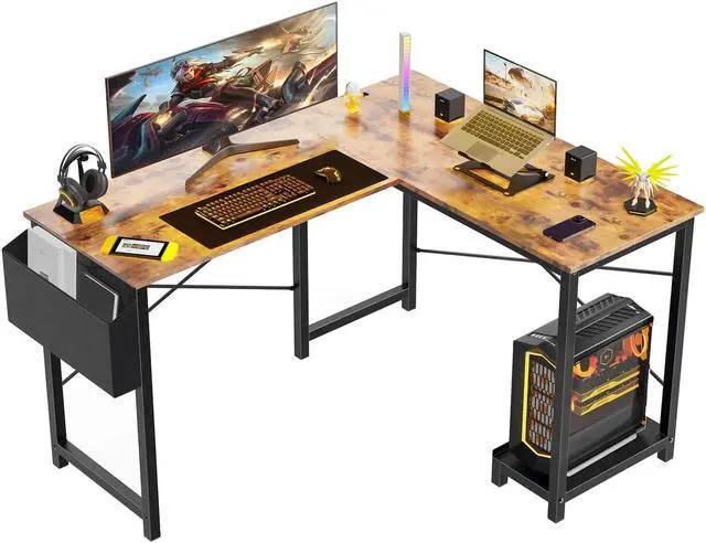 Alt view image 3 of 6 - L Shaped Gaming Desk,Brown