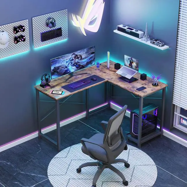 Alt view image 2 of 6 - L Shaped Gaming Desk,Brown