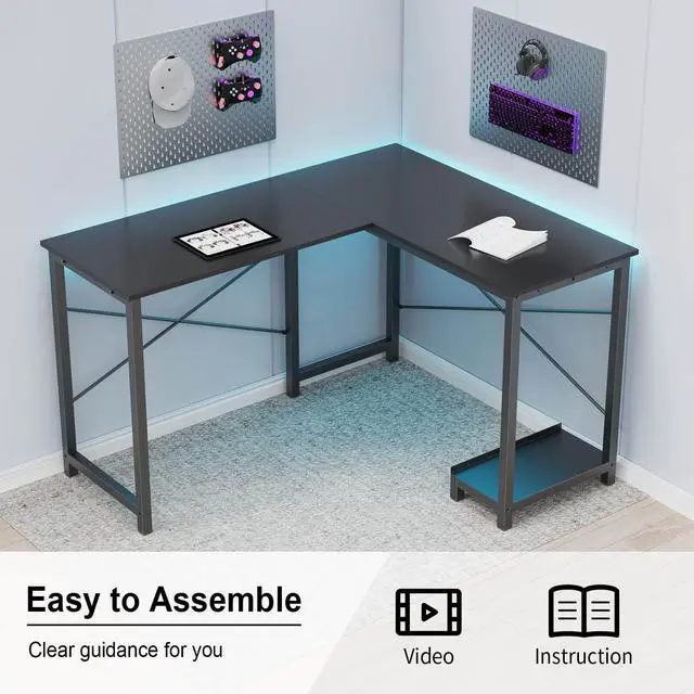 Alt view image 4 of 6 - L Shaped Gaming Desk,Brown