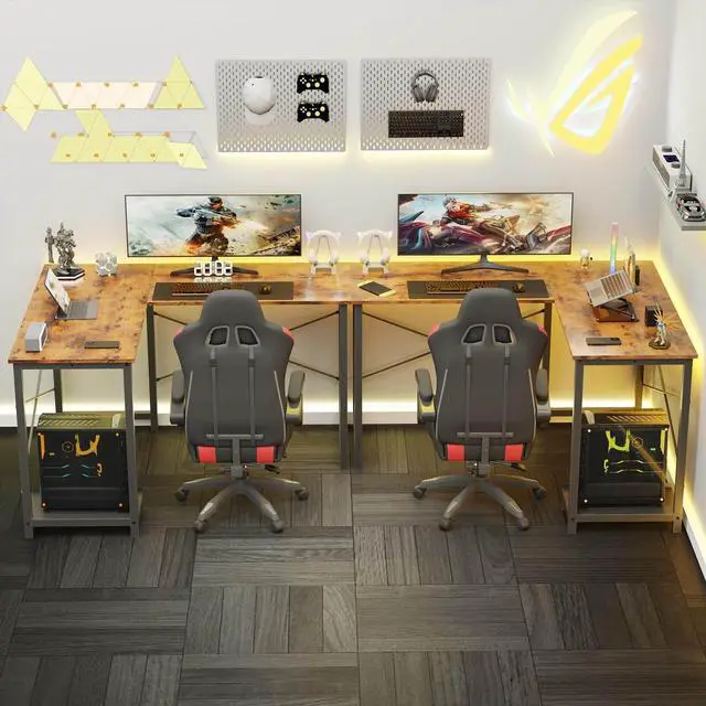 Alt view image 5 of 6 - L Shaped Gaming Desk,Brown