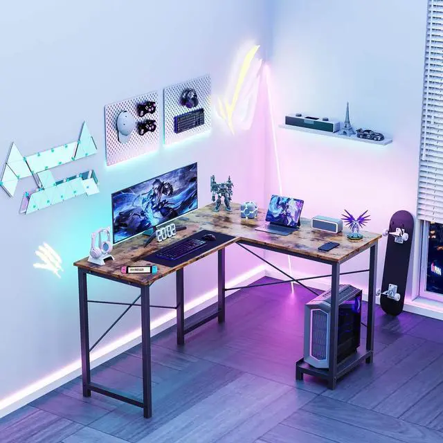 Alt view image 6 of 6 - L Shaped Gaming Desk,Brown